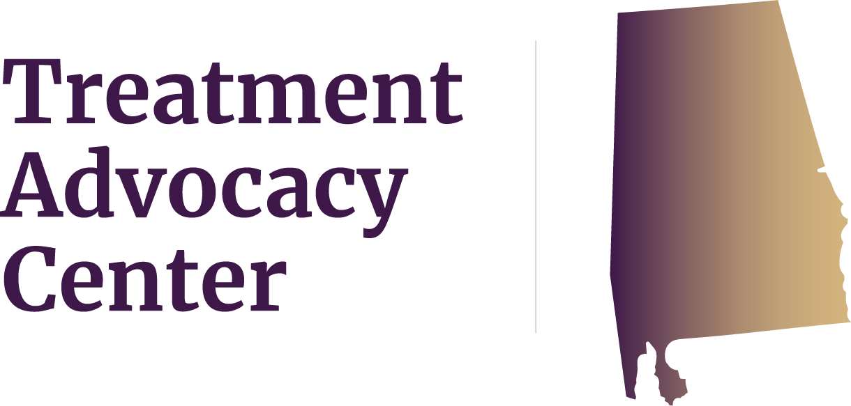 State of Alabama next to Treatment Advocacy Center text, symbolizing local severe mental illness data, laws, and resources