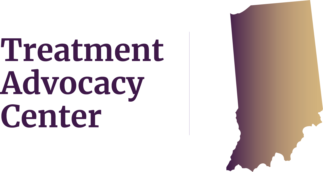 State of Indiana next to Treatment Advocacy Center text, symbolizing local severe mental illness data, laws, and resources