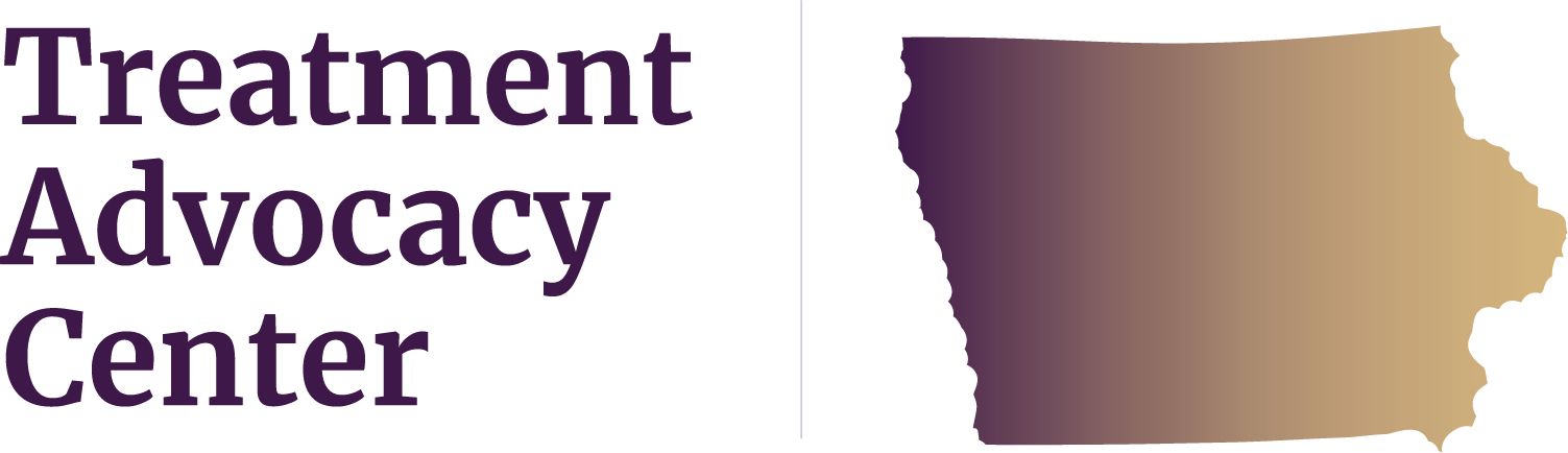 State of Iowa next to Treatment Advocacy Center text, symbolizing local severe mental illness data, laws, and resources