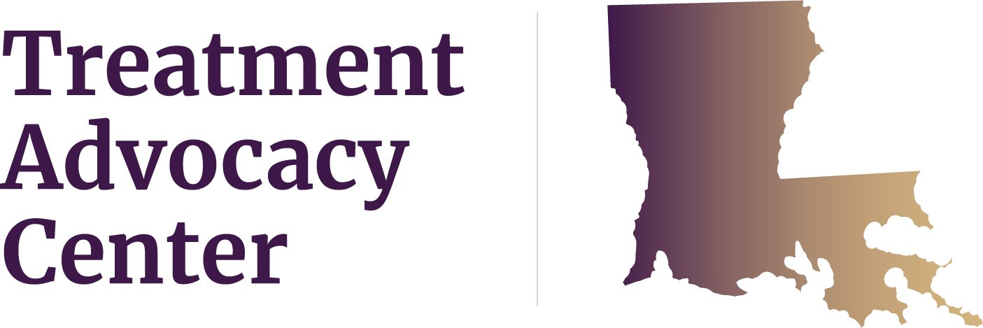 State of Louisiana next to Treatment Advocacy Center text, symbolizing local severe mental illness data, laws, and resources