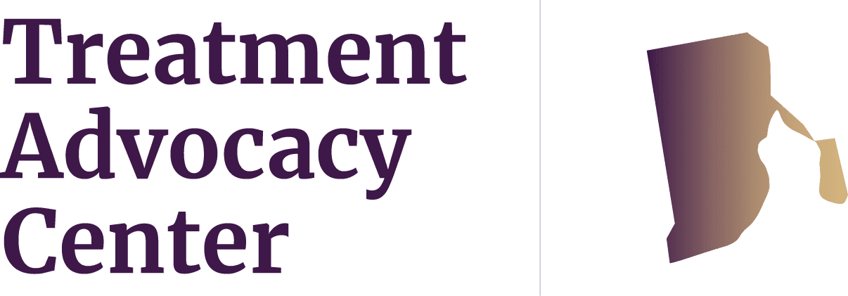State of Rhode Island next to Treatment Advocacy Center text, symbolizing local severe mental illness data, laws, and resources