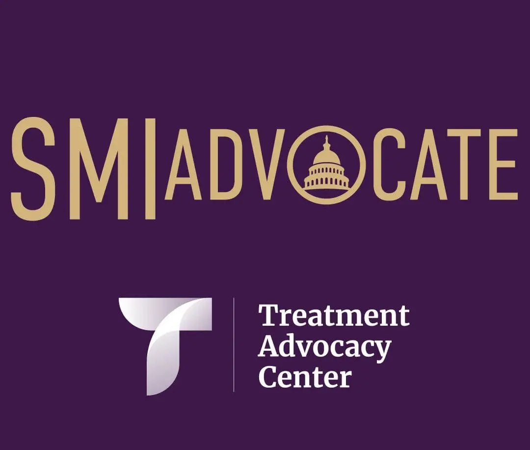 SMI Advocate written with Treatment Advocacy Center's logo and a capitol building inside of the O of advocate