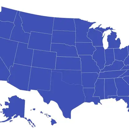 a map of the united states with all states in blue and outlined by geographic borders