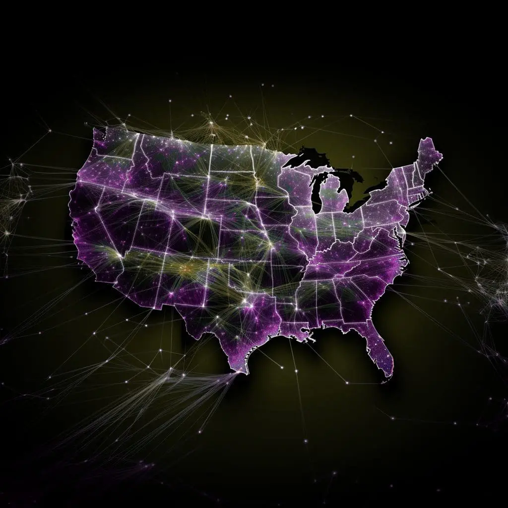 a glowing map of united states severe mental illness resources