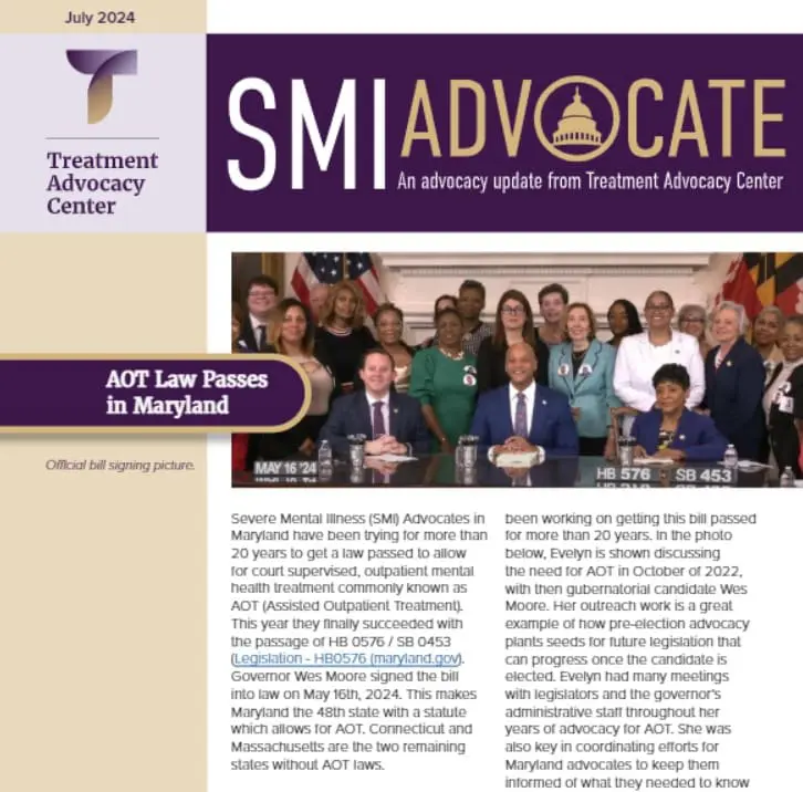 Cover of TAC's severe mental illness advocate newsletter from July 2024