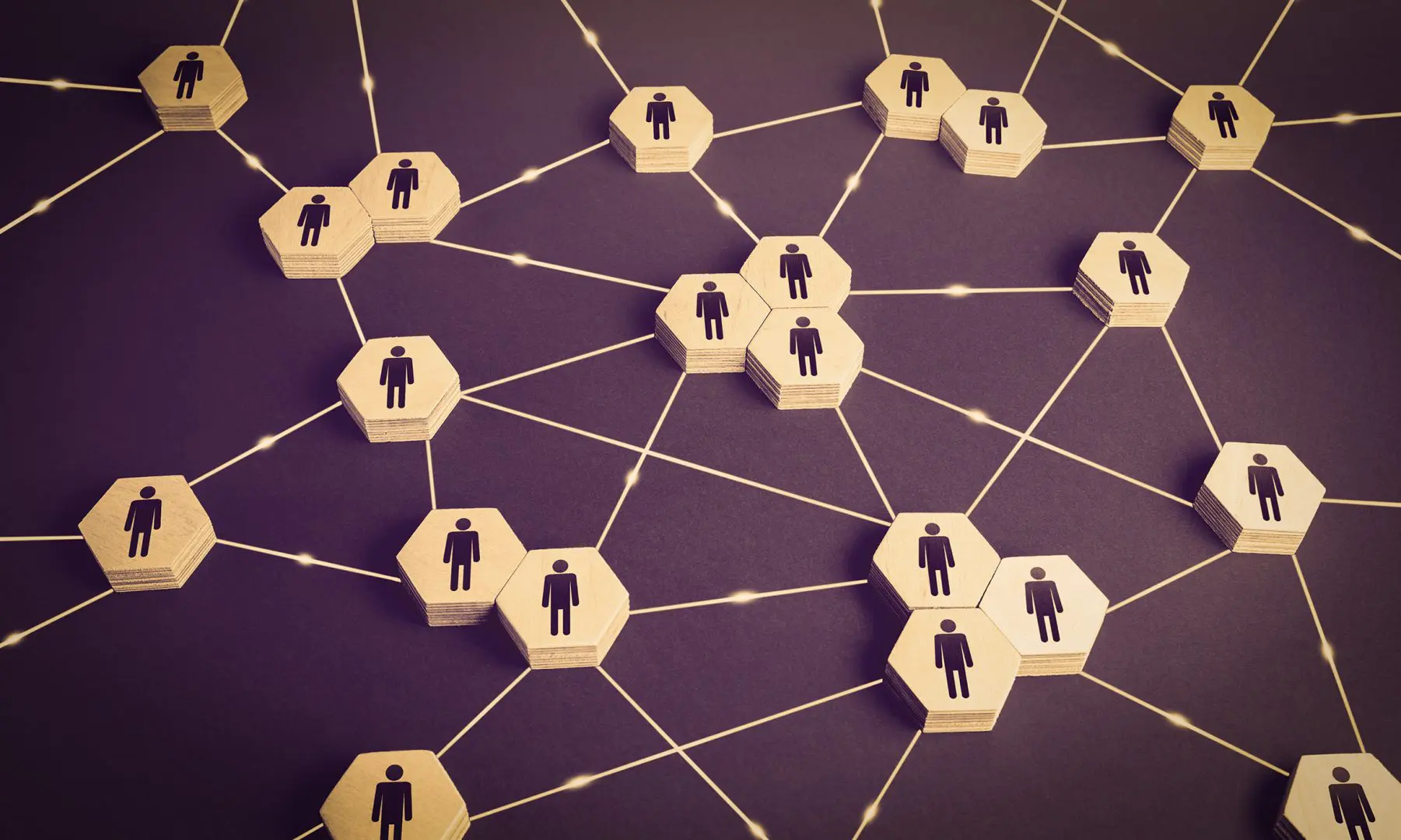 A branching network of interconnected human icons symbolizing the severe mental illness community