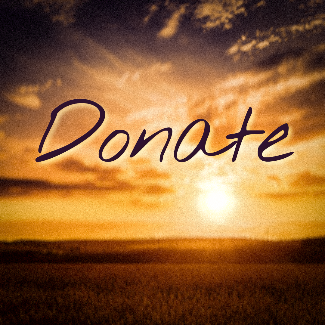 The word donate written in front of a sunrise