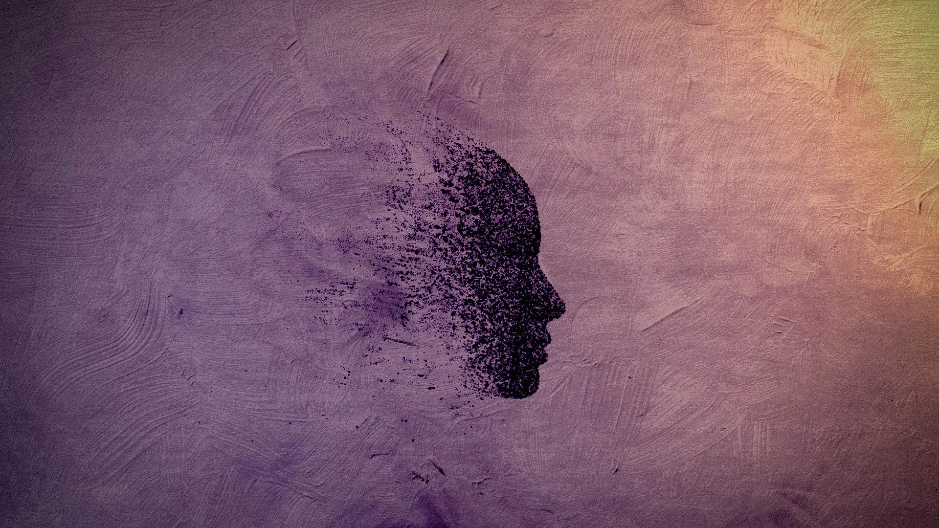 A disintegrating head silhouette symbolizing psychiatric deterioration