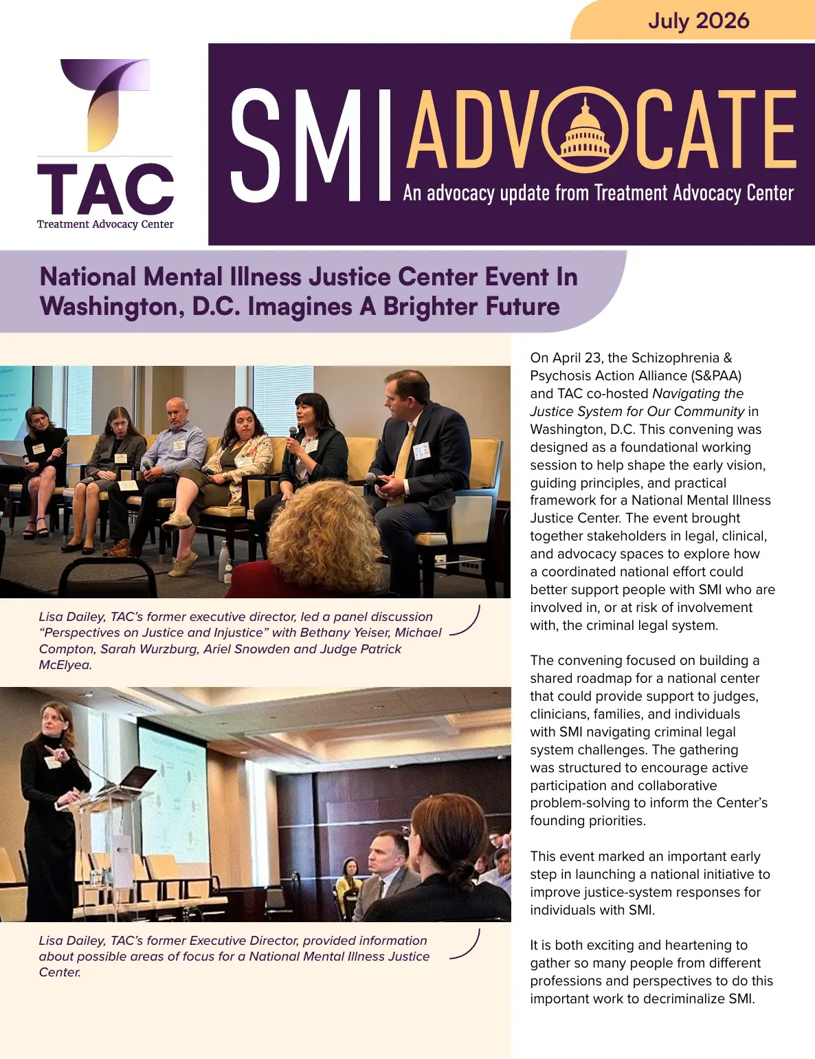 The first page of the Summer issue of SMI Advocate, a report from TAC